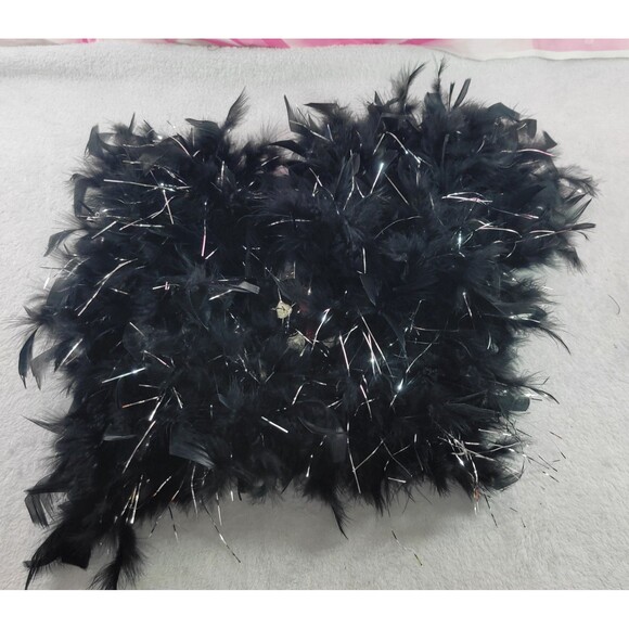 Black Angel Butterfly Wings Rave Cosplay Costume Metallic Tinsel Feather - Picture 3 of 8